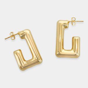 NEW 18K Gold Filled Rectangle Tube U Hoop Earrings